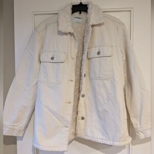 Old Navy cream sherpa-lined denim trucker jacket, size M